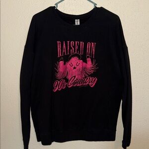 Raised On 90s Country Black Sweatshirt with Pink Graphic